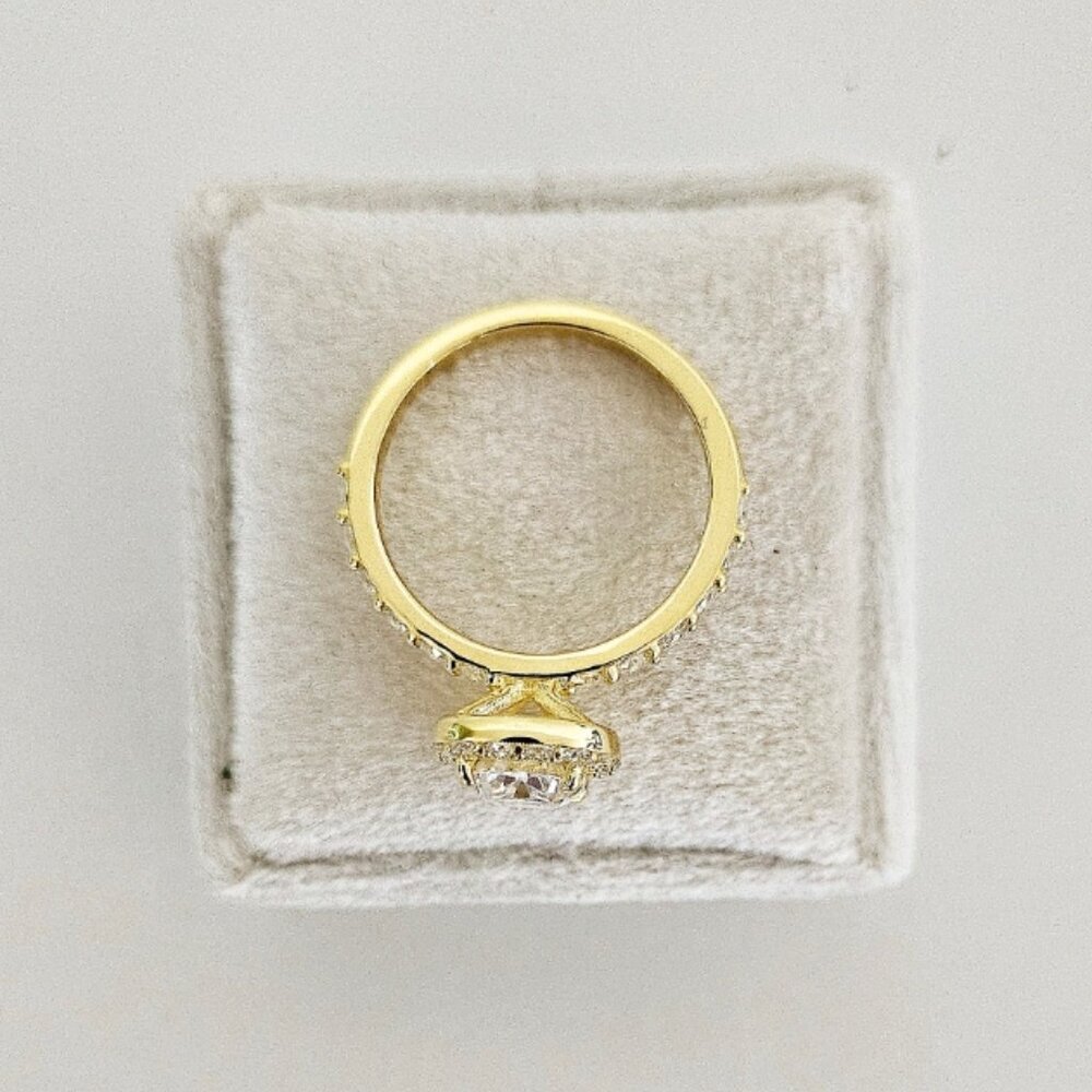2 CT Elongated Cushion Cut Moissanite Ring --Sterling Silver Gold-Plated - Picture 5 of 6